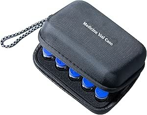 15 Vials Holder, Insulin Peptide Vial Case for Fridge, with Hand Strap and Logo,Fits 5-15ml Vials for Peptide, GLP-1 and Insulin Storage, Pocket Design for Carrying Syringes and Wet Paper Etc,Black